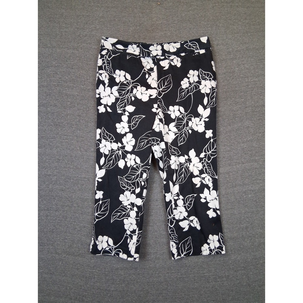 Chaps Womens Pants 8 Black White Floral Botanical Crop Caspule Travel Resort